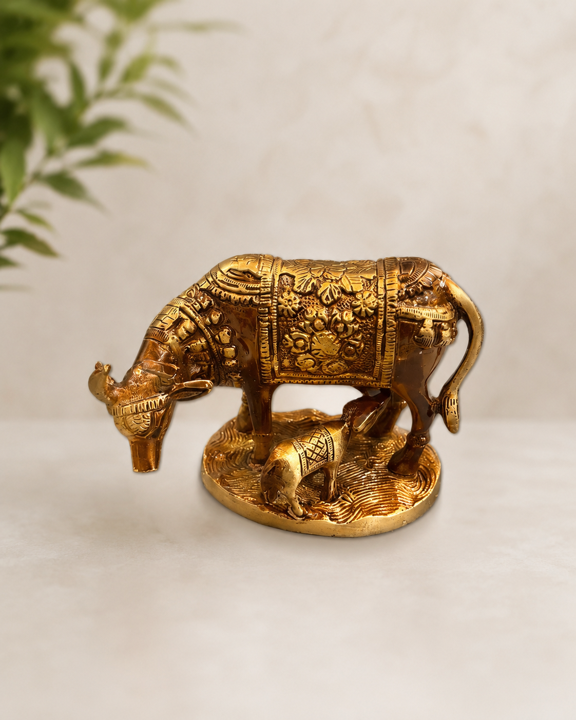 Brass Kamadhenu Cow & Calf Idol