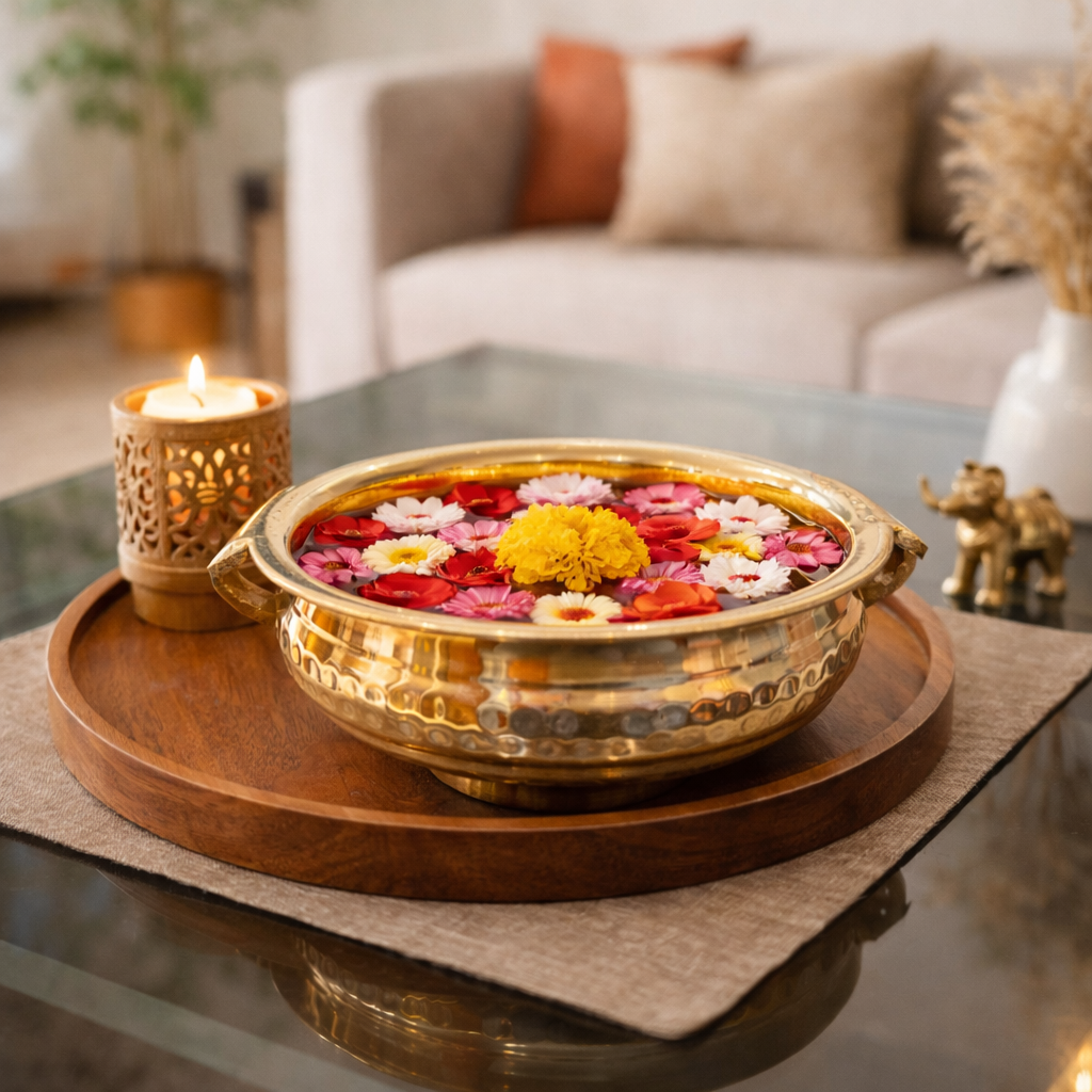Brass Urli Bowl (7 Inches) – Handcrafted Décor for Floating Flowers &amp; Festive Styling