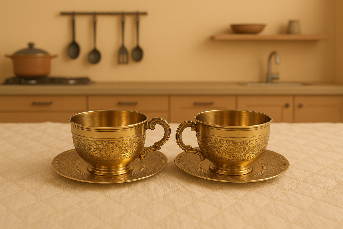 Golden Finish Brass Cup Plate Set Of 2