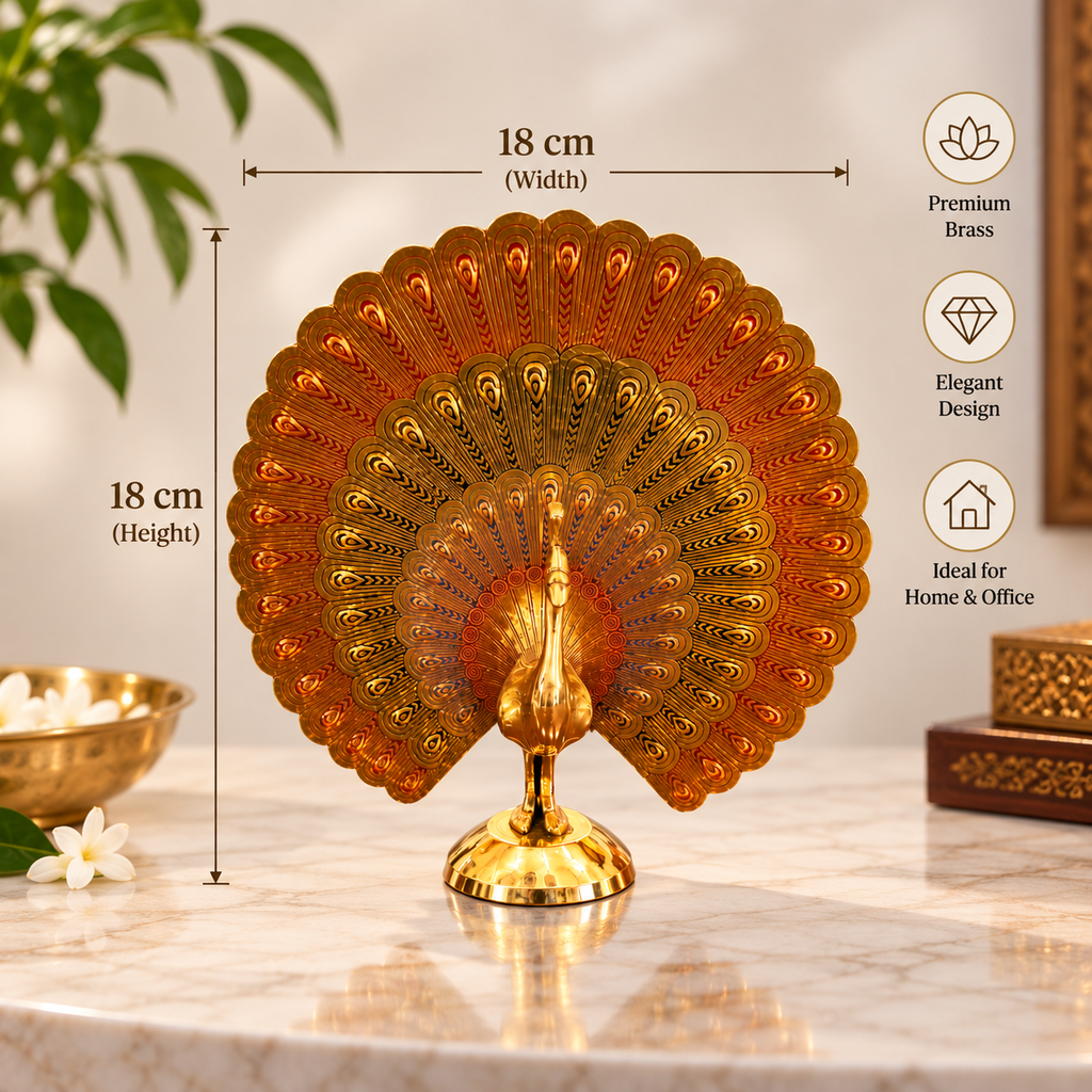 Brass Peacock Decorative Showpiece – 18 cm × 18 cm | 180 g