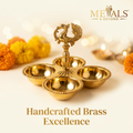 Brass Chopda Kumkum Holder with Peacock Handle (4-Compartment with Spoon)
