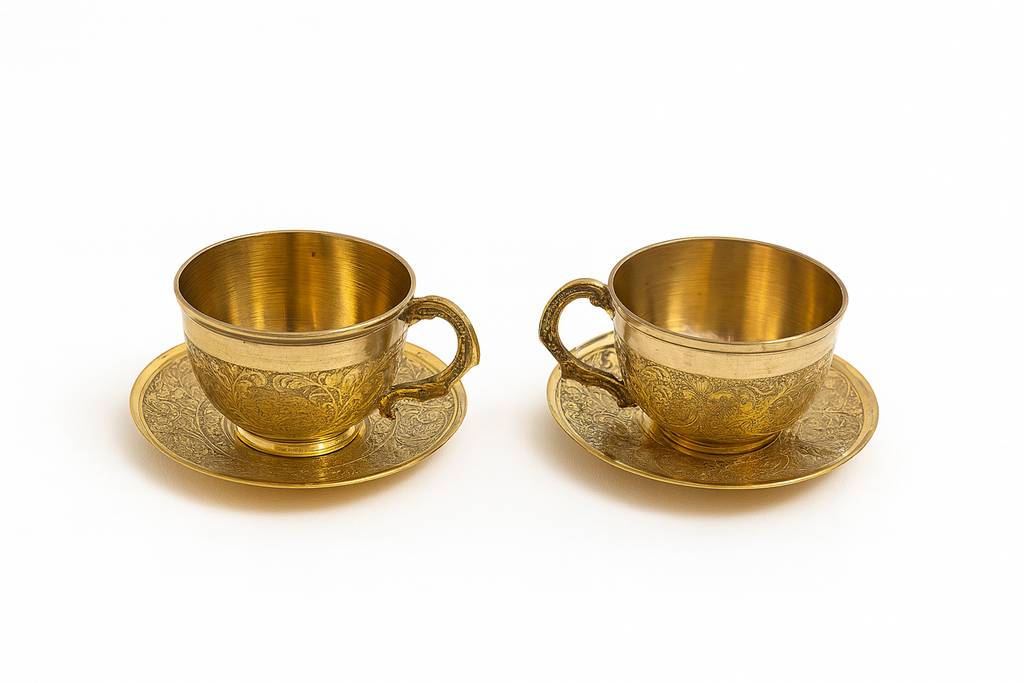 Golden Finish Brass Cup Plate Set Of 2