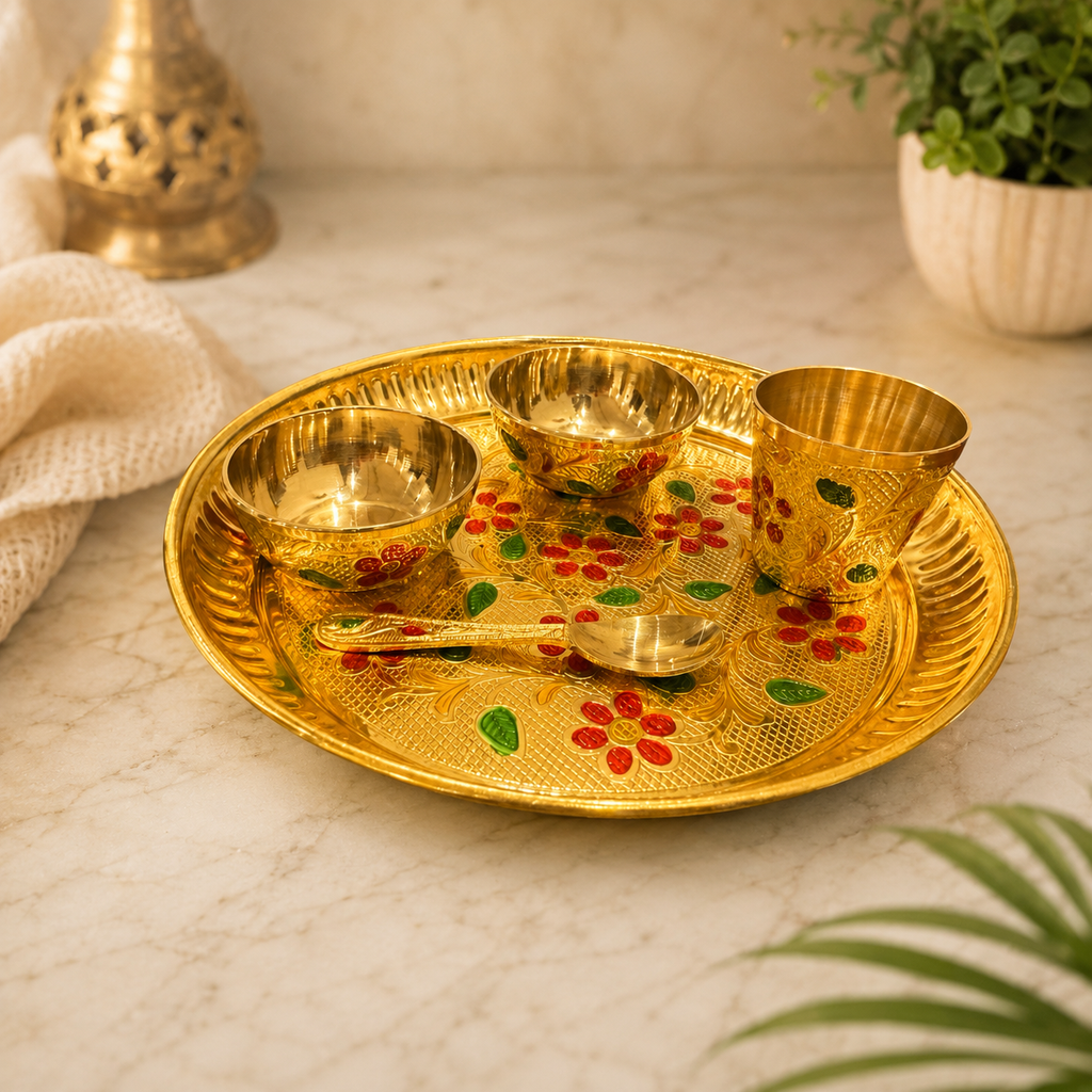 5-Piece Handcrafted Brass Bhog Thali Set – Pooja & Gifting