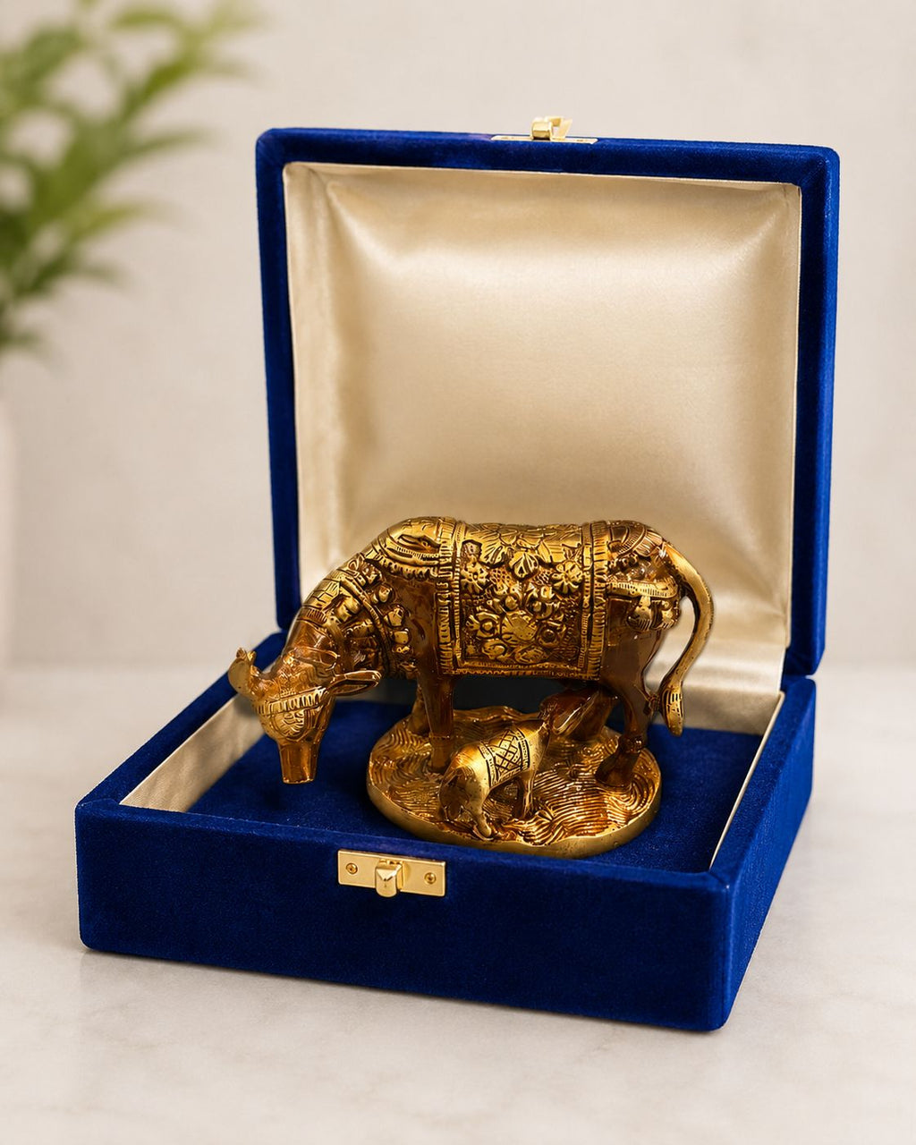 Brass Kamadhenu Cow & Calf Idol