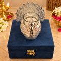 Premium Silver-Finish Peacock Tealight Candle Holder with Decorative Gift Box