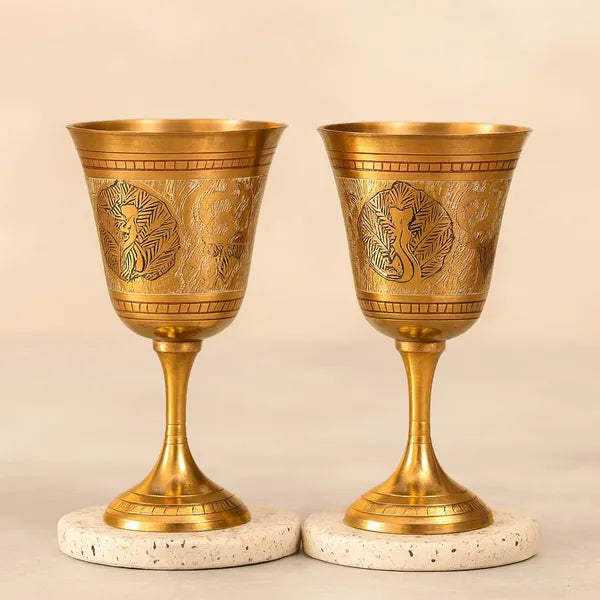 Golden Finish Brass Wine Glasses (Set Of 2)