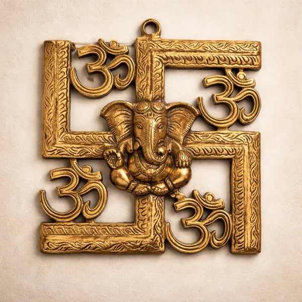 Brass Ganesha Swastika Wall Hanging with Om Symbols