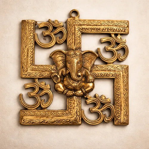 Brass Ganesha Swastika Wall Hanging with Om Symbols