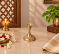 Golden Finish Brass Candle Stand with Engraved Base