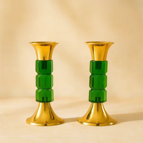 Golden Finish Brass Candle Stand (Set Of 2)