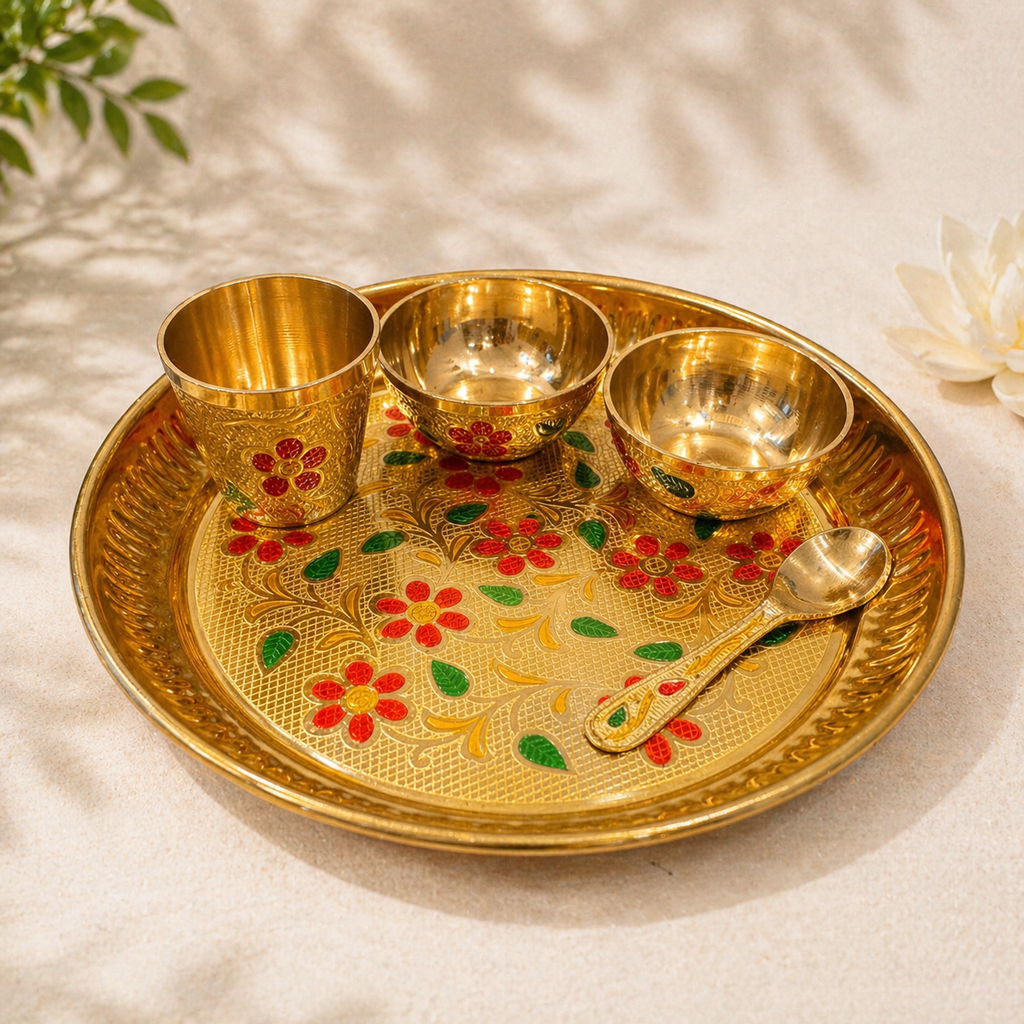 5-Piece Handcrafted Brass Bhog Thali Set – Pooja & Gifting