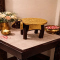 Handcrafted wooden elephant stool with brass tabletop