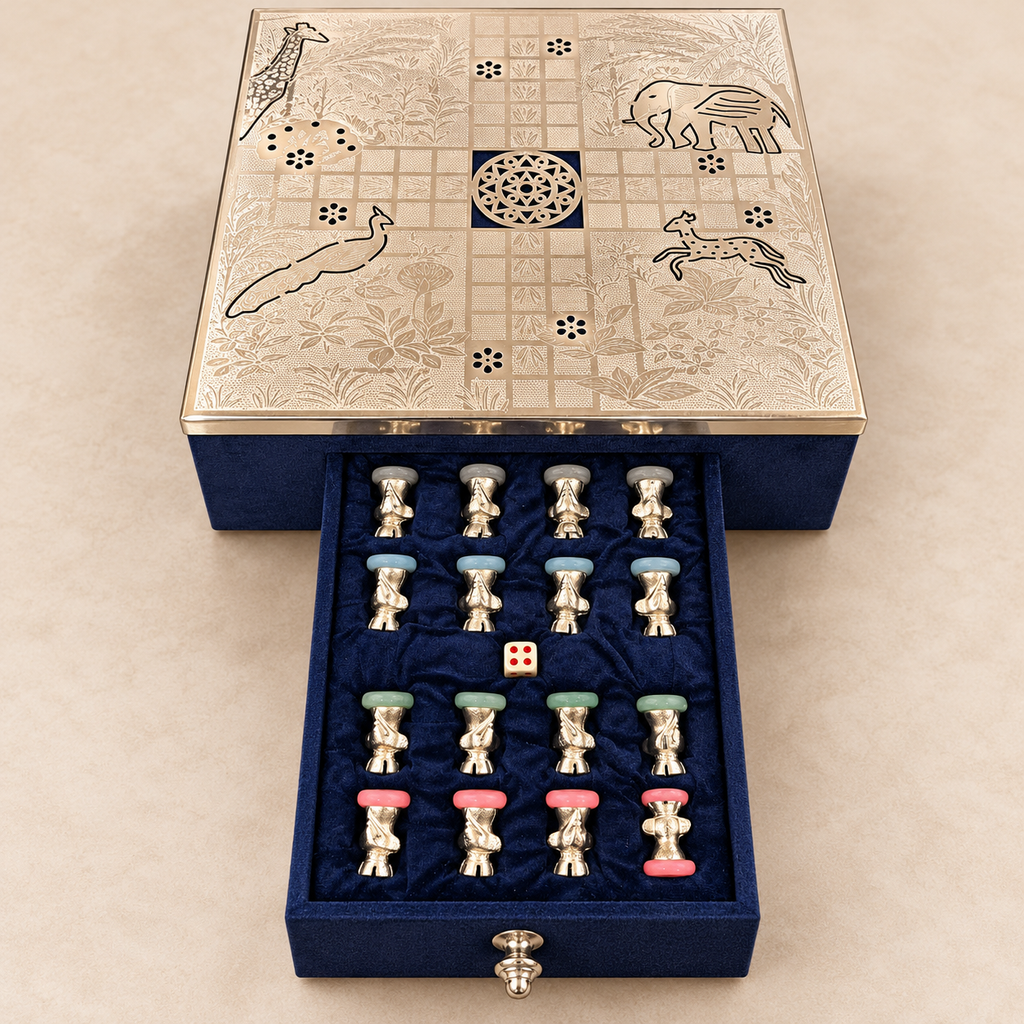 Premium Metal Ludo Board Game with Velvet Storage Box – Luxury Gift Set