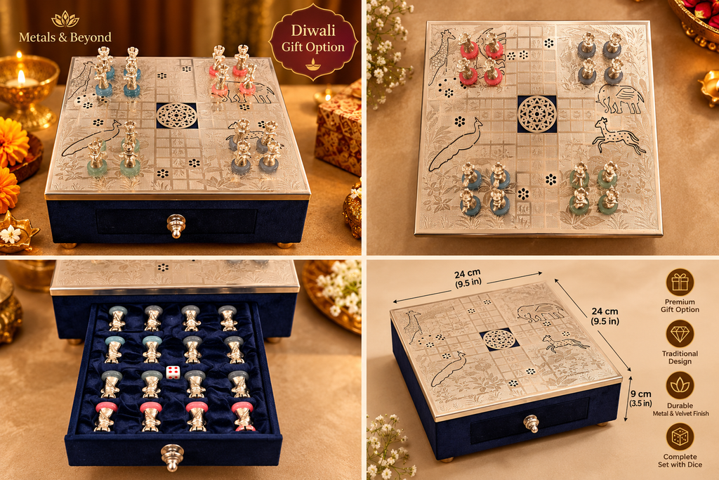 Premium Metal Ludo Board Game with Velvet Storage Box – Luxury Gift Set