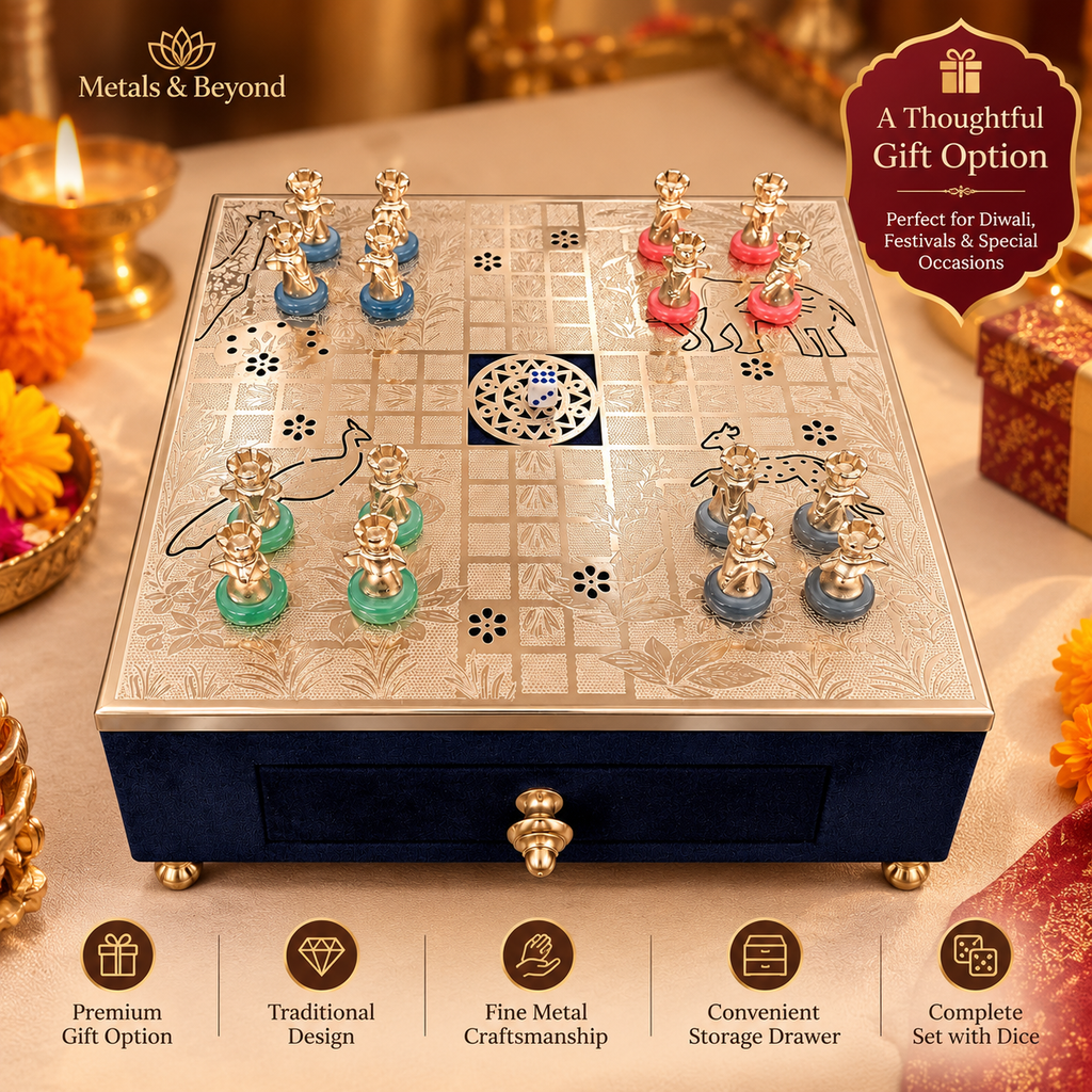 Premium Metal Ludo Board Game with Velvet Storage Box – Luxury Gift Set