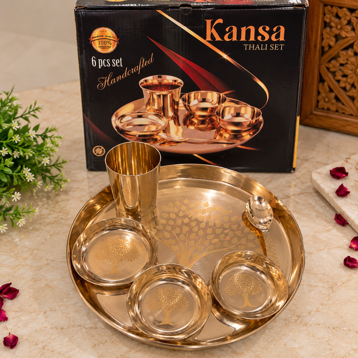 Pure Kansa Thali Dinner Set – 14 Inch Bronze 6-Piece Set