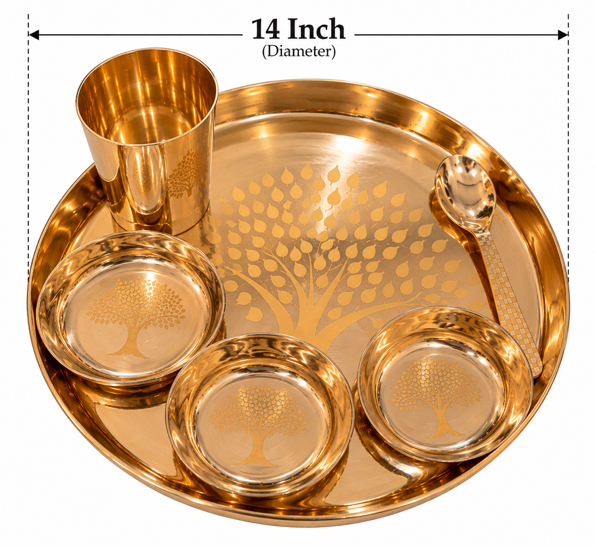Pure Kansa Thali Dinner Set – 14 Inch Bronze 6-Piece Set