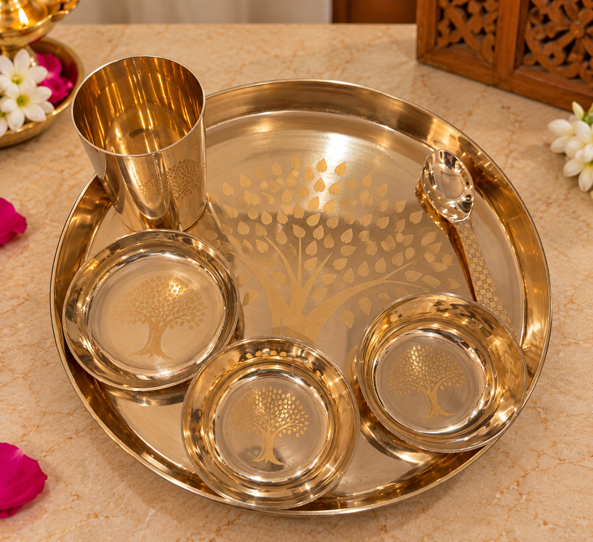 Pure Kansa Thali Dinner Set – 14 Inch Bronze 6-Piece Set