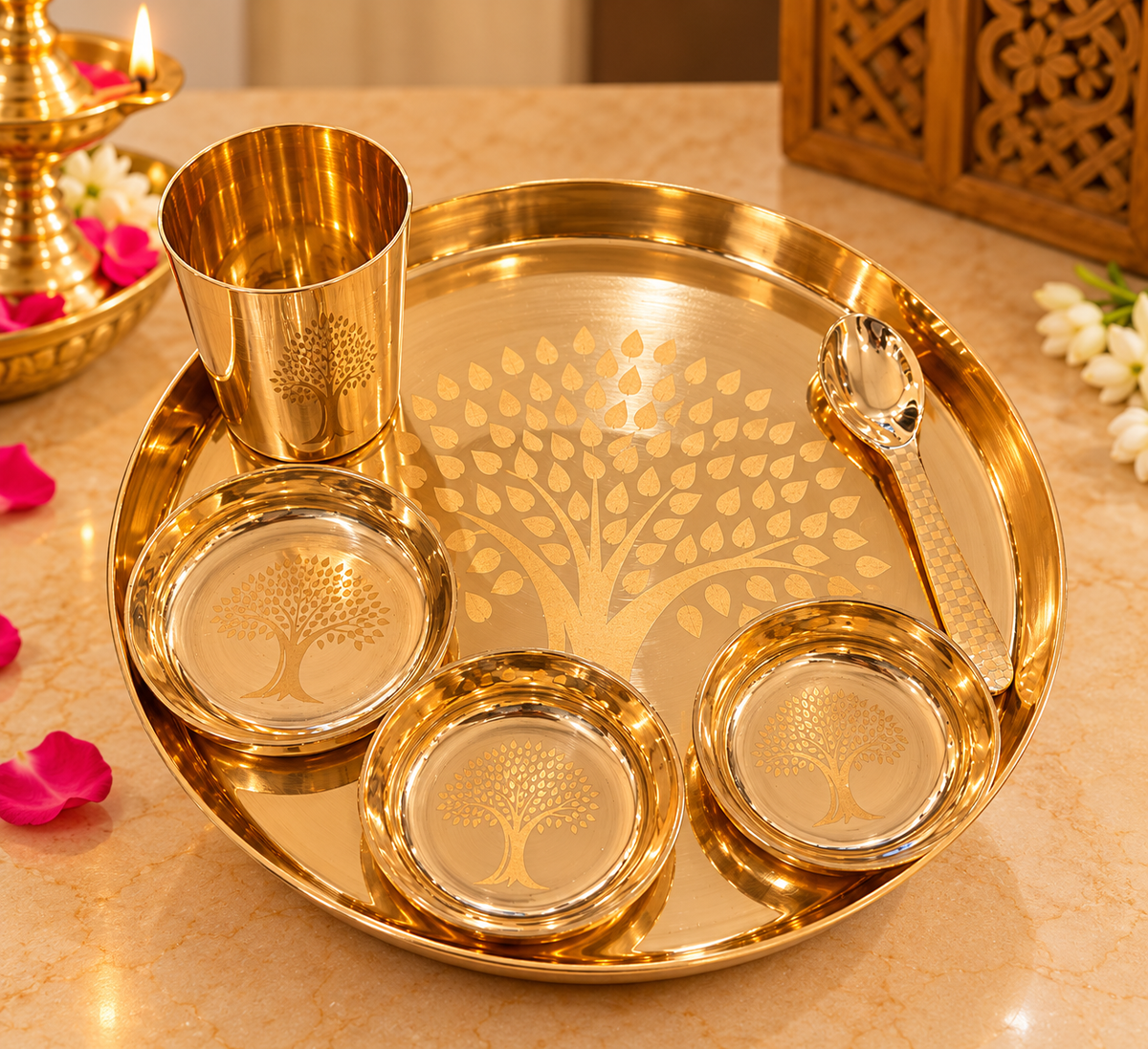 Pure Kansa Thali Dinner Set – 14 Inch Bronze 6-Piece Set