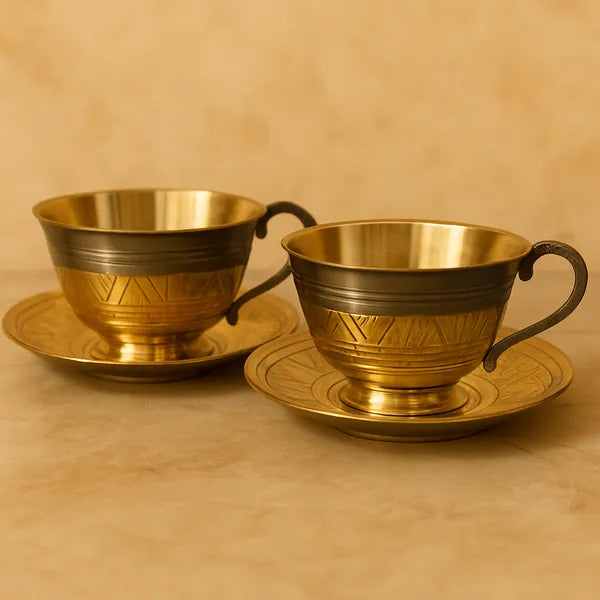 Golden Finish Brass Cup Plate Set Of 2