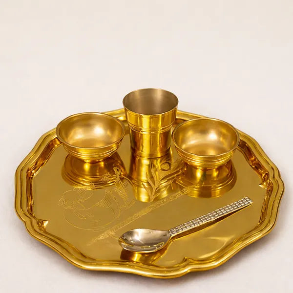 Golden Finish Brass Bhog Thali Set