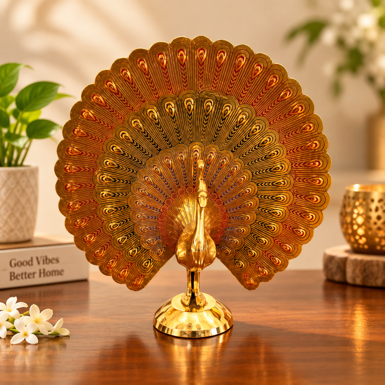 Brass Peacock Decorative Showpiece – 18 cm × 18 cm | 180 g