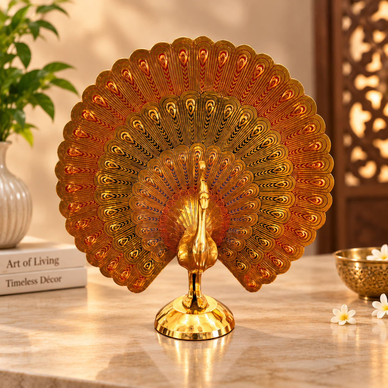 Brass Peacock Decorative Showpiece – 18 cm × 18 cm | 180 g