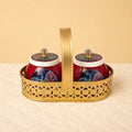 Golden Finish Basket With Jars