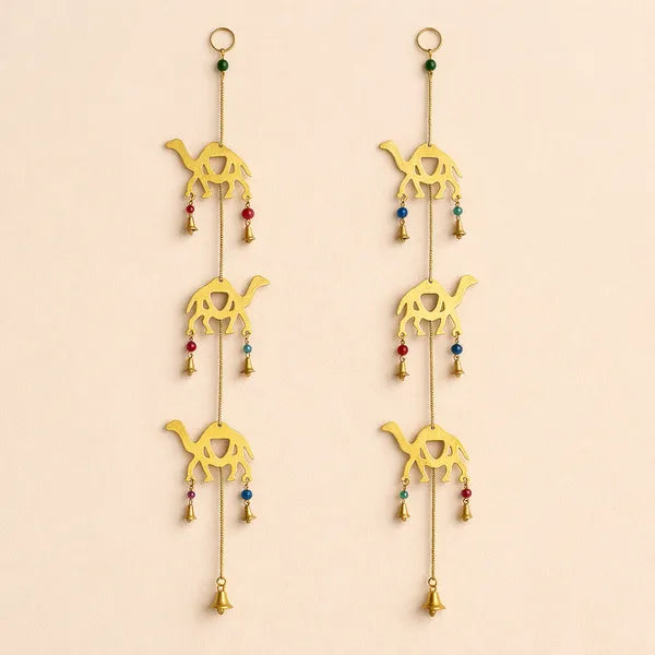 Golden Finish Brass Camel Wind Chimes (Set Of 2)