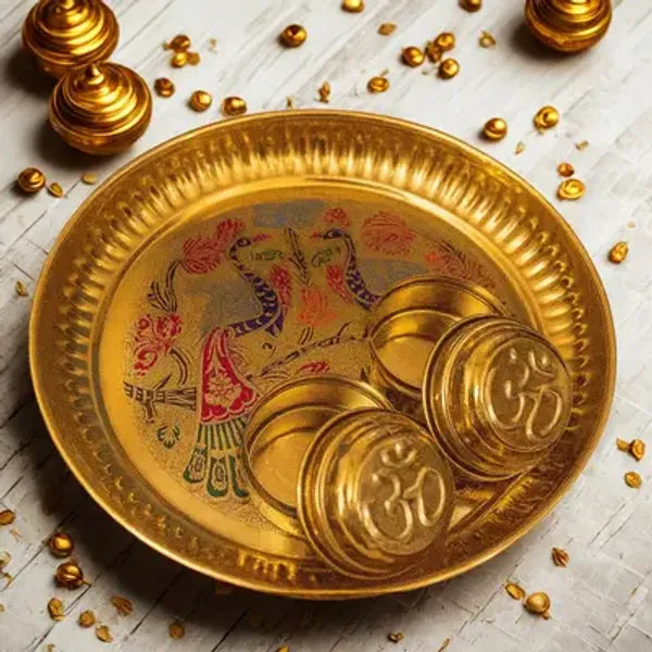 Multicolour Finish Brass Tilak Thali Set