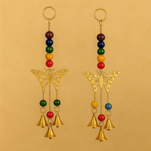 Golden Finish Brass Butterfly Windchimes (Set Of 2)