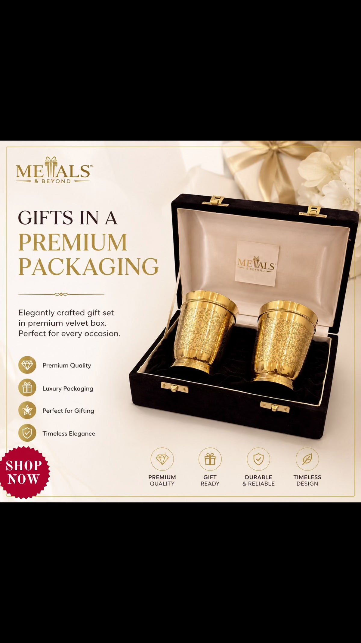 Golden Finish Brass Engraved Glass (Set Of 2)