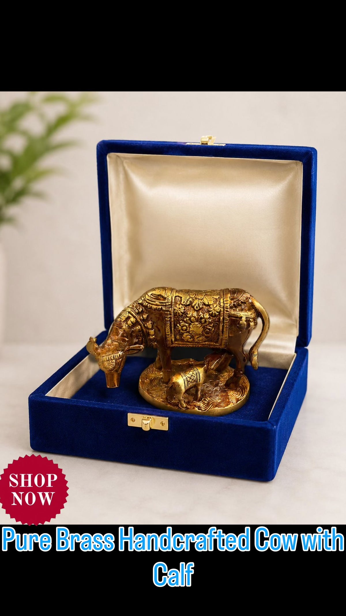 Brass Kamadhenu Cow & Calf Idol