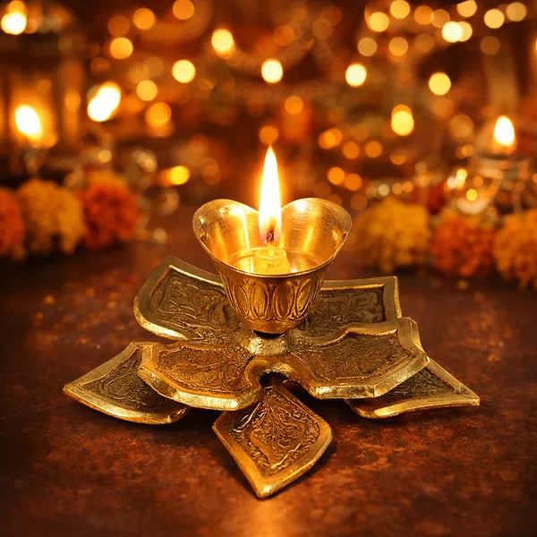 Golden Finish Brass Lotus Petals Candle Stand
