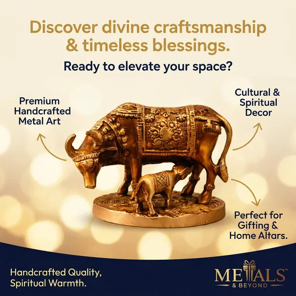 Brass Kamadhenu Cow & Calf Idol