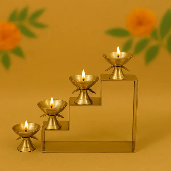 Golden Finish Brass 4 Step Diya